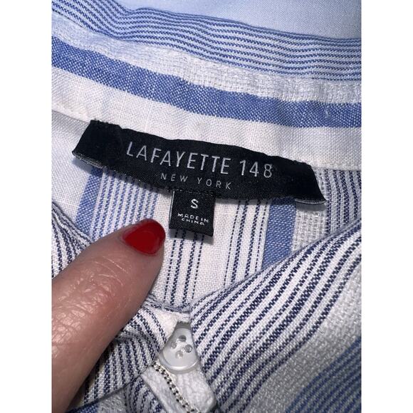 Lafayette 148 Shirt Women's Size S Blue Striped Button Up Long Sleeve 100% Linen - Picture 8 of 12
